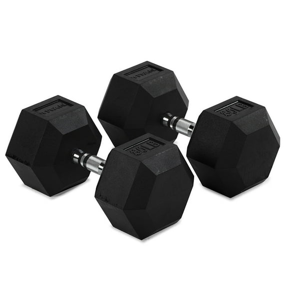 Titan Fitness 80 LB Pair Free Weights, Black Rubber Coated Hex Dumbbell, Ergonomic Cast Iron Handle, Strength Training