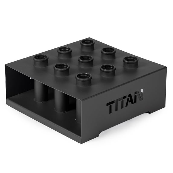Titan Fitness 9 Barbell Holder, Vertical Olympic Sized Bar Rack, 19" x 19" Compact Floor Unit