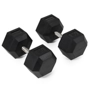 Titan Fitness 90 LB Pair Free Weights, Black Rubber Coated Hex Dumbbell, Straight Stainless Steel Handle, Strength Training, Full Body Workout