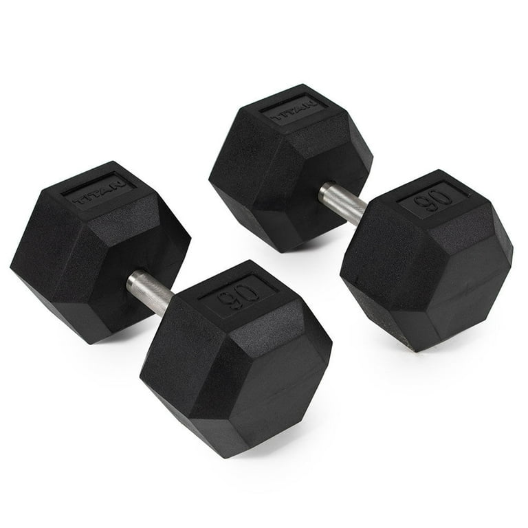 Titan Fitness 90 LB Pair Free Weights Black Rubber Coated Hex Dumbbell Straight Stainless Steel Handle Strength Training Full Body Workout Walmart