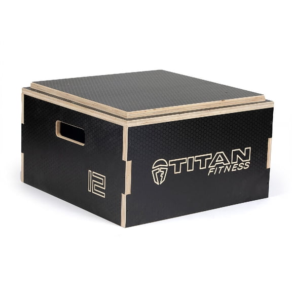 Titan Fitness Anti-Slip 12in Stackable Wooden Plyometric Box, Pro-Duty Plyo Box, Jump Step-Up Box Squat, Home Garage Gym Training