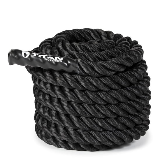 Trojan Battle Rope Titan Fitness Battle Rope 50ft x 1.5in, Poly Dacron Heavy Rope for Home ...