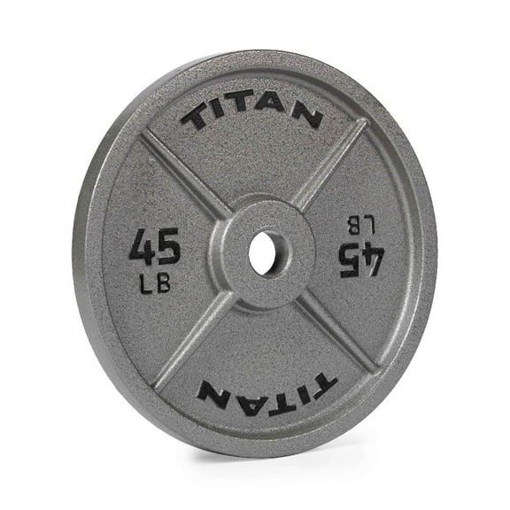 Titan Fitness 45 LB Cast Iron Olympic Plate, Sold Individually, Classic Weight Plate Design, Silver Hammer Finish