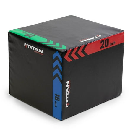 Titan Fitness Heavy Foam Plyometric Box, 16in 18in 20in, 3-In-1 Pro-Duty HIIT Exercise Foam Plyo Box, Step-Up, Box Squat, Home Garage Gym Training