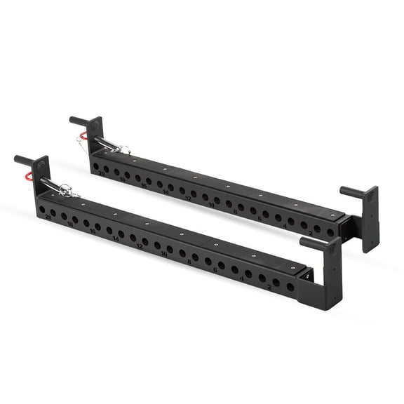Titan Fitness TITAN Series Flip-Down Safety Bars, 42" Depth Spotter Arms, Rated 1500 LB, Safety Bars for 3"x3" Uprights with Plastic Liner Protection, Spotter Arms for Squat Rack