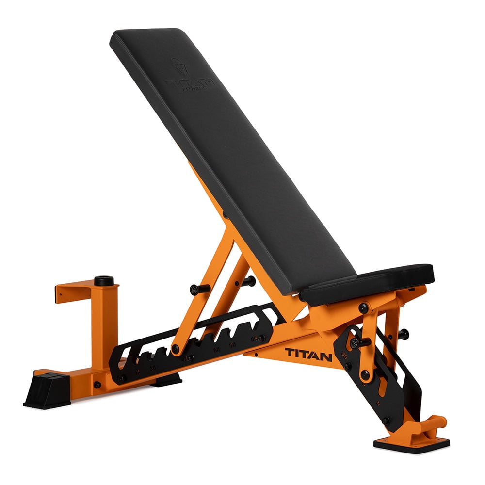 Titan Fitness TITAN Series Orange Adjustable Bench, Supports 600 LB Incline, 1,000 LB Flat