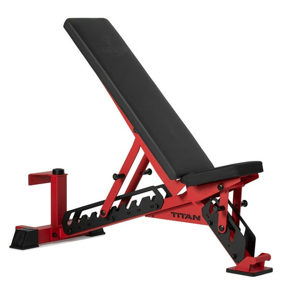 Titan Fitness TITAN Series Red Adjustable Bench, Supports 600 LB Incline, 1,000 LB Flat