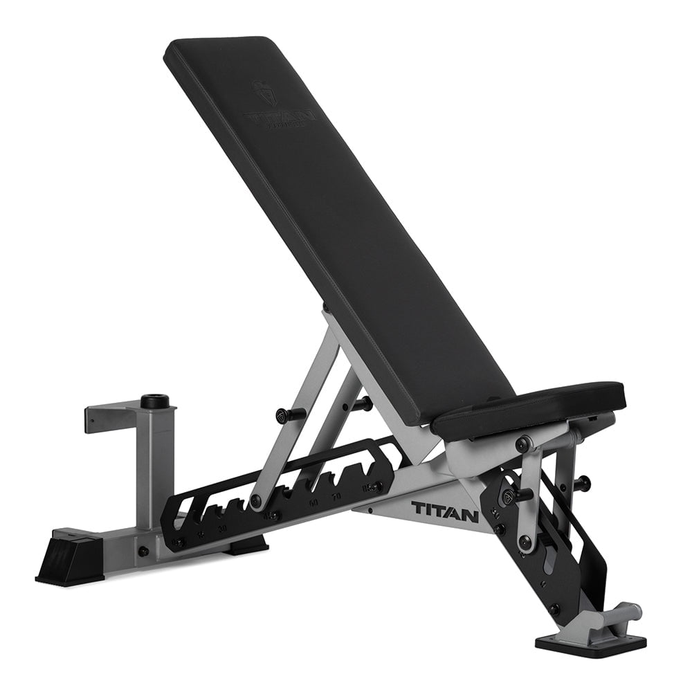 Titan Fitness TITAN Series Silver Adjustable Bench, Supports 600 LB Incline, 1,000 LB Flat