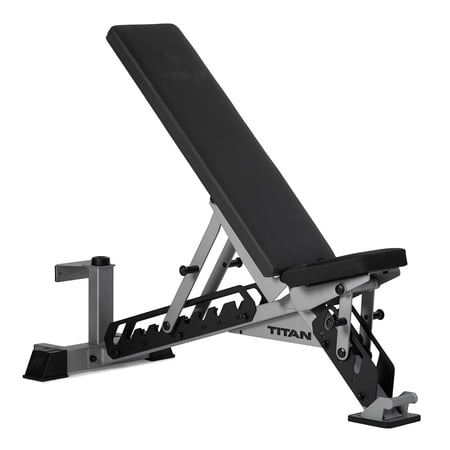 Titan Fitness TITAN Series Silver Adjustable Bench, Supports 600 LB Incline, 1,000 LB Flat