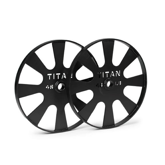 Titan Fitness Wagon Wheel Pulling Blocks, 45 LB Pair, 26-inch Steel Deadlift Pulling Weight Plates