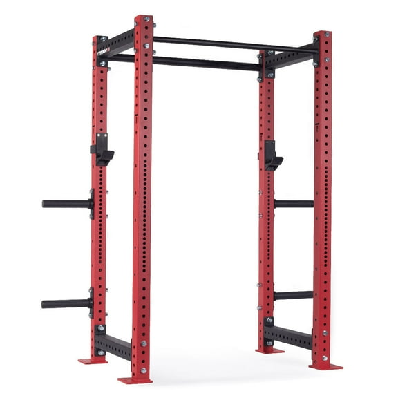 Titan Fitness X-3 Series 80" Red Bolt-Down Power Rack, 24" Depth, Rackable 1650 LB Cage, 1.25" and 2" Pull Up bars, Standard J-Hooks, Weight Plate Holders, Weightlifting and Strength Training