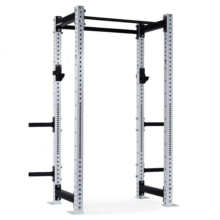 Titan Fitness X 3 Series 90 White Bolt Down Power Rack 24 Depth Rackable 1650 LB Cage 1.25 and 2 Pull Up bars Standard J Hooks Weight Plate