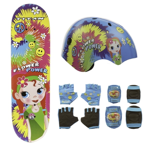 Titan Flower Power 28" Skateboard, Helmet And Padset Bundle