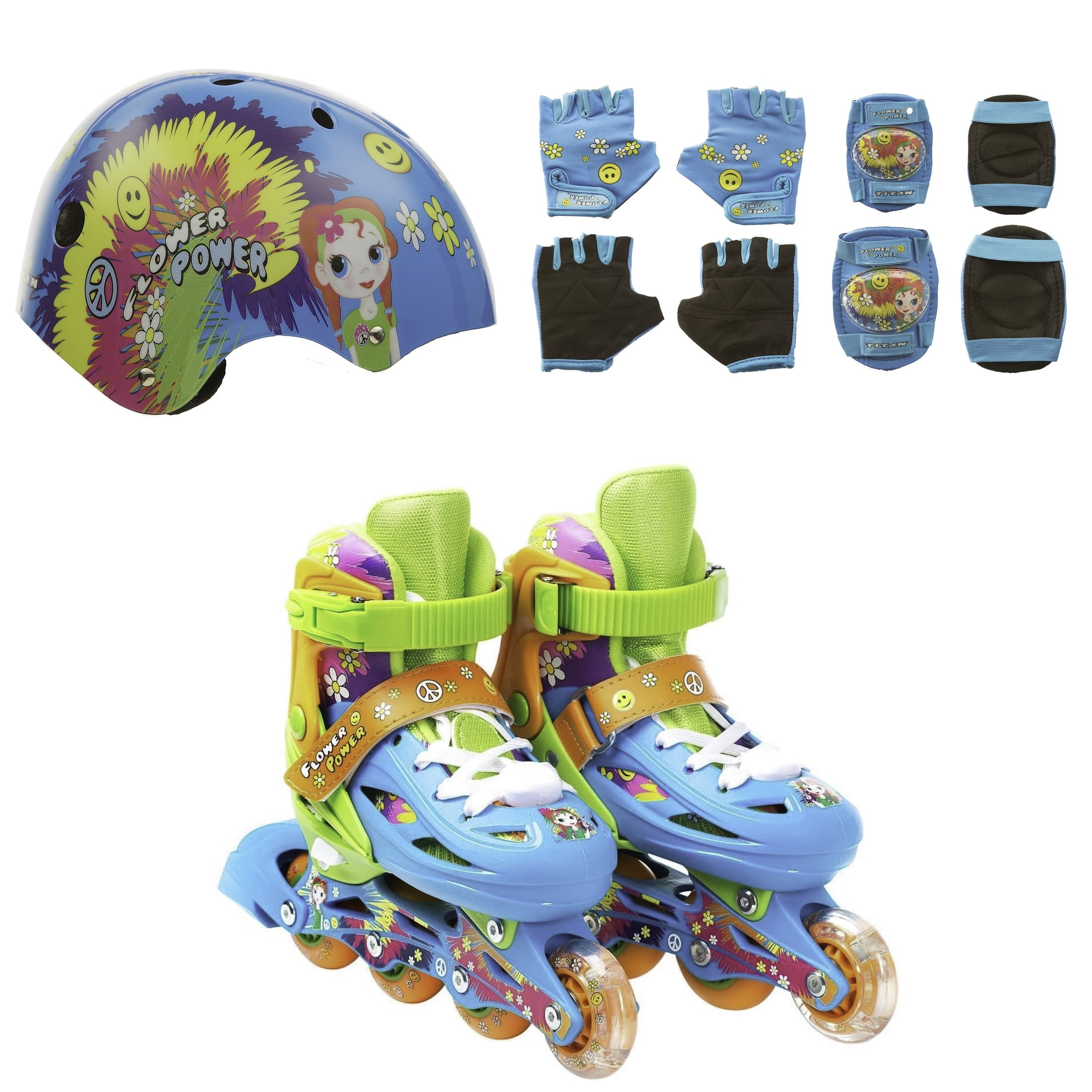 Titan Flower Power Inline Skates, Helmet & Padset Bundle: A Complete Skating Set for Safety, Style, and Performance, Large