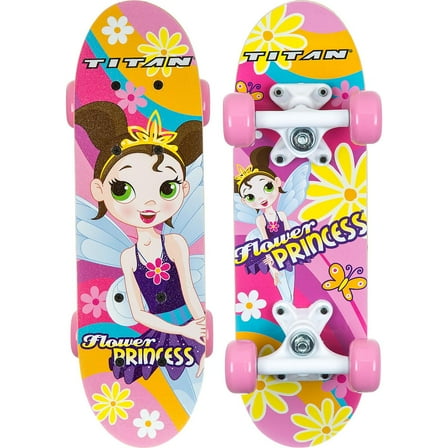 Titan Flower Princess Girl's 17 In. Complete Skateboard for Beginners