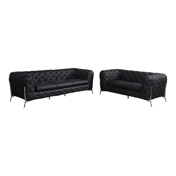 Titan Furnishings 2-Piece Genuine Italian Leather Sofa & Loveseat in Black