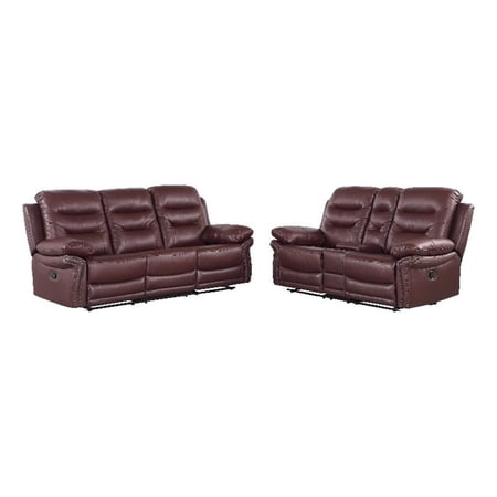 Titan Furnishings 2-Piece Leather Sofa with Console Loveseat in Burgundy Red