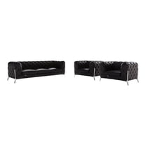 Titan Furnishings 3-Piece Genuine Italian Leather Sofa & 2 Chairs Set in Black