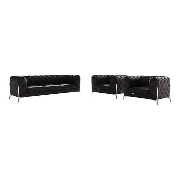 Titan Furnishings 3-Piece Genuine Italian Leather Sofa & 2 Chairs Set in Black