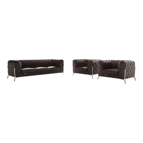 Titan Furnishings 3-Piece Genuine Italian Leather Sofa & 2 Chairs Set in Brown