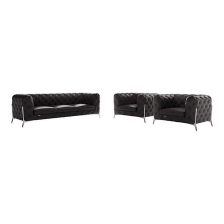 Titan Furnishings 3-Piece Genuine Italian Leather Sofa & 2 Chairs Set in Gray