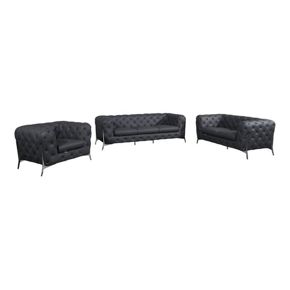 Titan Furnishings 3-Piece Genuine Italian Leather Upholstered Sofa Set in Gray