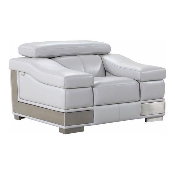 Titan Furnishings 39" Modern Genuine Italian Leather Chair in Light Gray