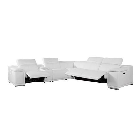 Titan Furnishings 6-Piece 1 Console 3-Power Reclining Leather Sectional in White