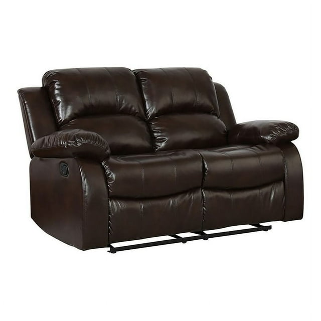 Titan Furnishings 60" Transitional Faux Leather Reclining Loveseat in Brown