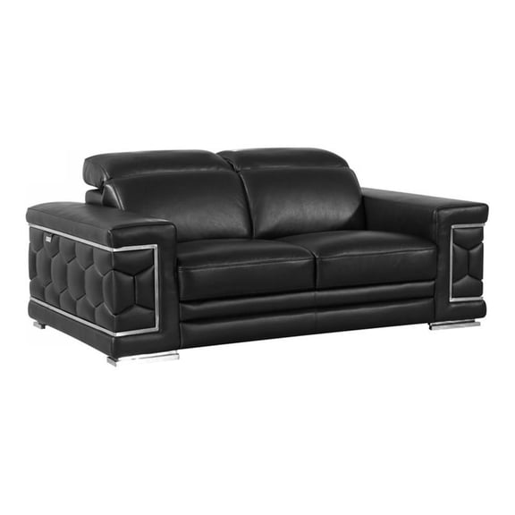 Titan Furnishings 71" Modern Genuine Italian Leather Loveseat in Black
