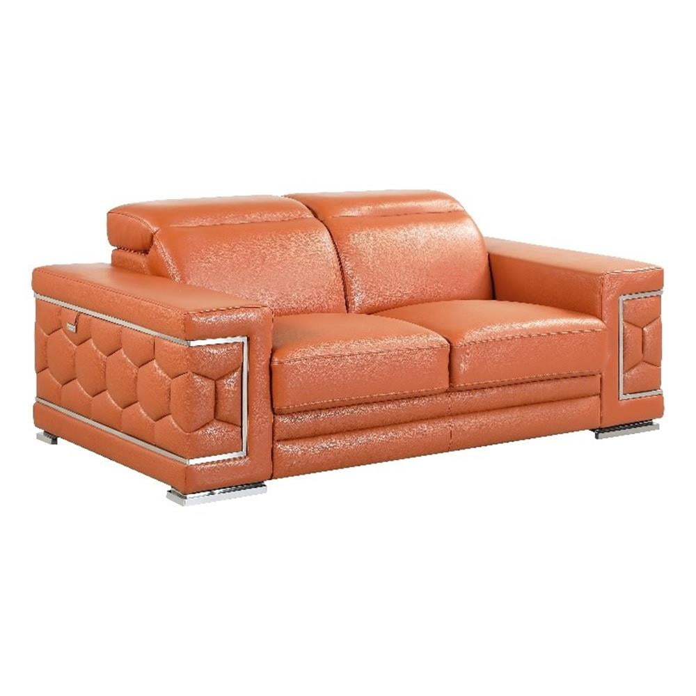 Titan Furnishings 71" Modern Genuine Italian Leather Loveseat in Camel ...
