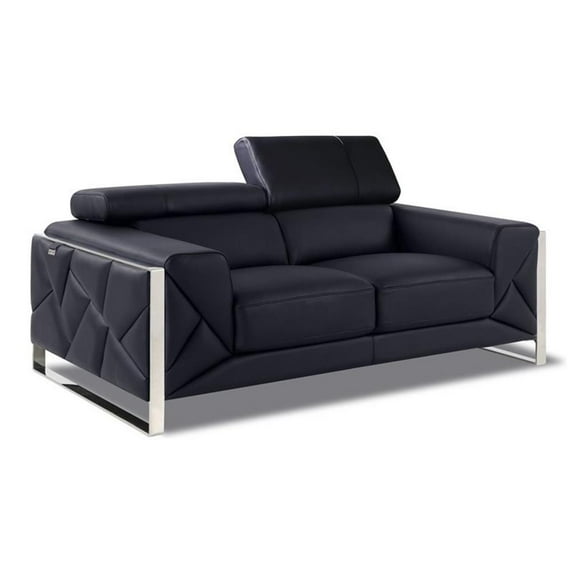 Titan Furnishings 75" Modern Genuine Italian Leather Loveseat in Black