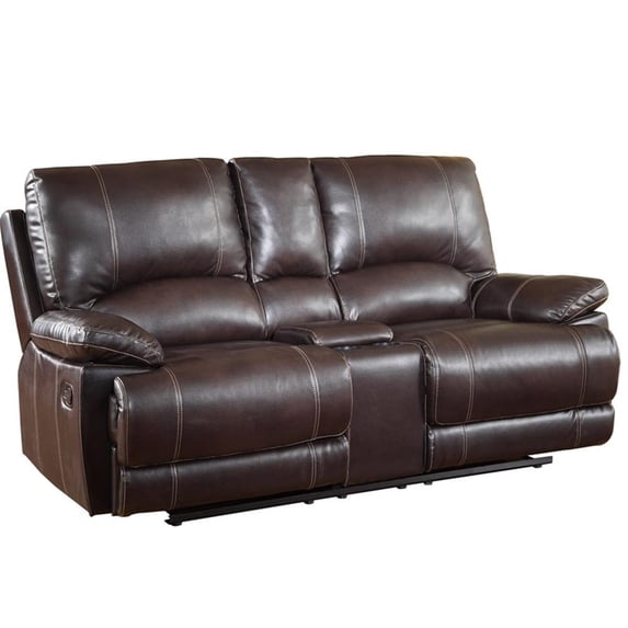 Titan Furnishings 76" Transitional Faux Leather Console Loveseat in Brown