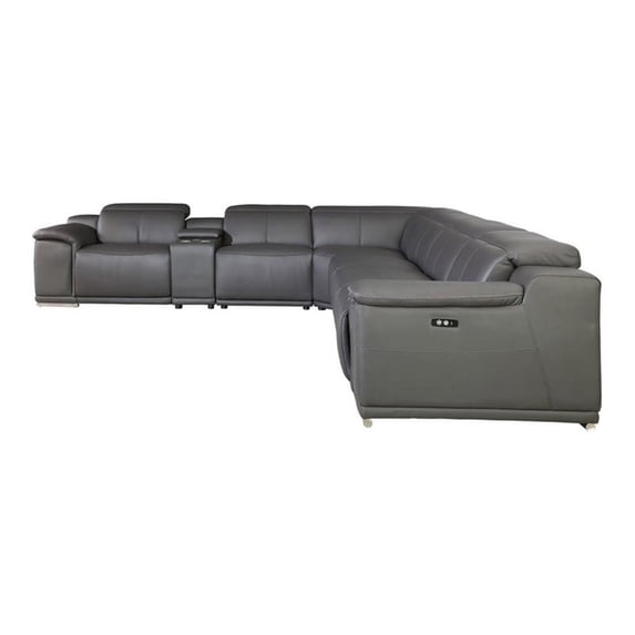 Titan Furnishings 8-Piece 2-Console 4-Power Reclining Leather Sectional in Gray