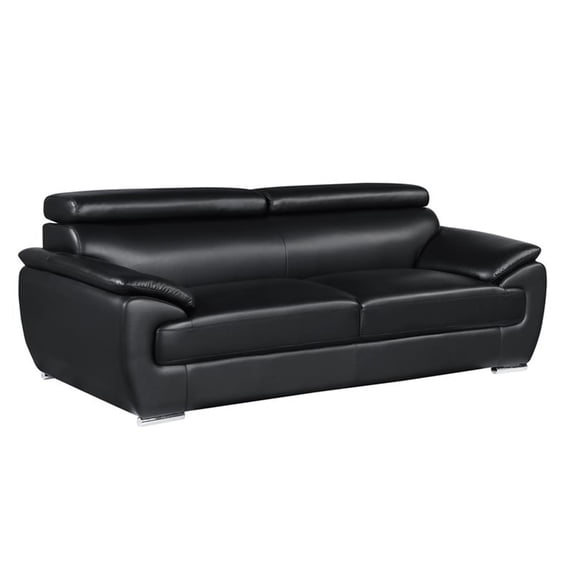 Titan Furnishings 86" Modern Wood and Leather Sofa with Fiber Back in Black