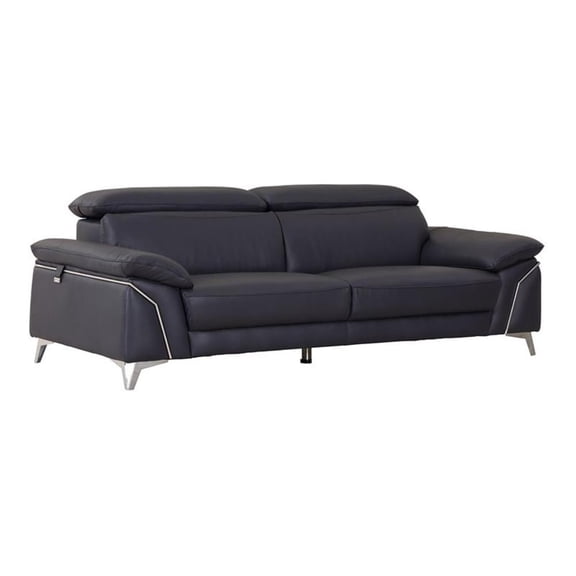 Titan Furnishings 87" Modern Genuine Italian Leather Sofa in Navy