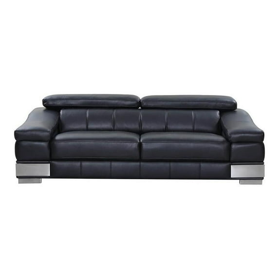 Titan Furnishings 92" Modern Genuine Italian Leather Sofa in Black