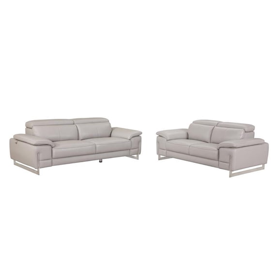 Titan Furnishings Genuine Italian Leather Sofa & Loveseat Set in Light Gray