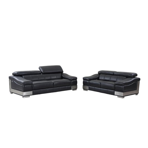 Titan Furnishings Genuine Italian Leather Sofa and Loveseat Set in Black