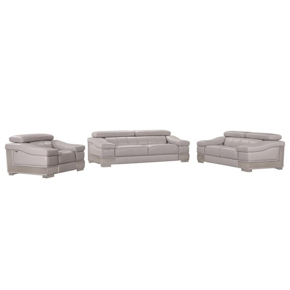 Titan Furnishings Genuine Italian Leather Upholstered Sofa Set in Light Gray