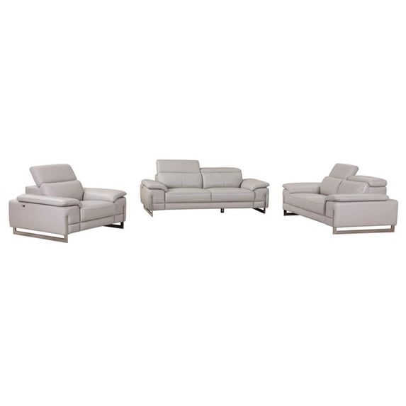 Titan Furnishings Genuine Italian Leather Upholstered Sofa Set in Light Gray