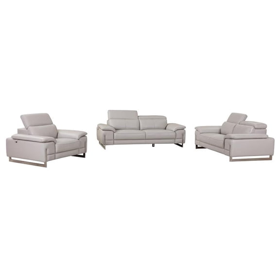 Titan Furnishings Genuine Italian Leather Upholstered Sofa Set in Light Gray