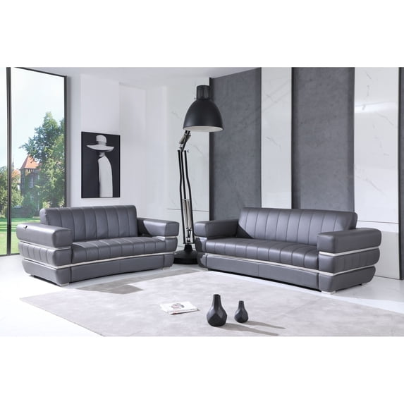 Titan Furnishings Genuine Leather Power Reclining Sofa Set in Dark Gray