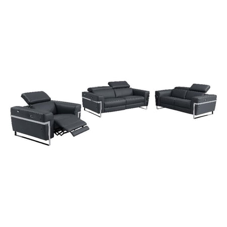 Titan Furnishings Italian Leather Sofa Set with Power Recliner in Dark Gray