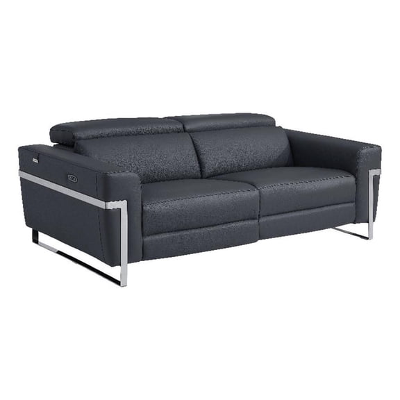 Titan Furnishings Italian Leather Sofa with Power Recliner in Dark Gray