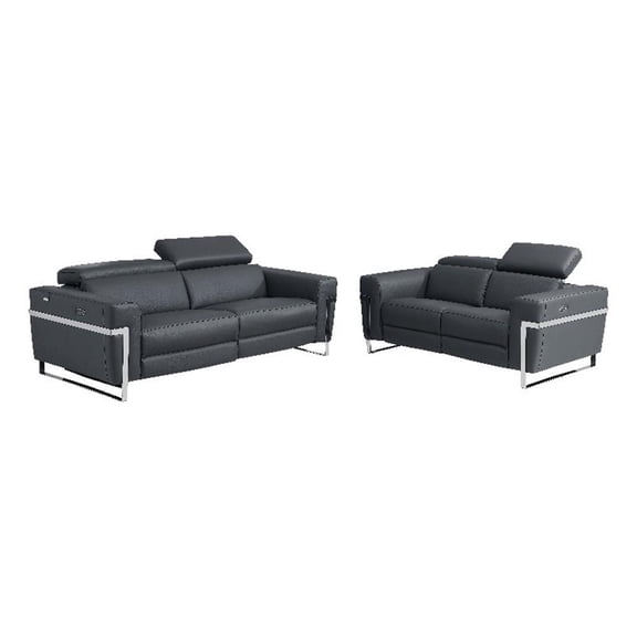 Titan Furnishings Italian Sofa and Loveseat with Power Recliner in Dark Gray