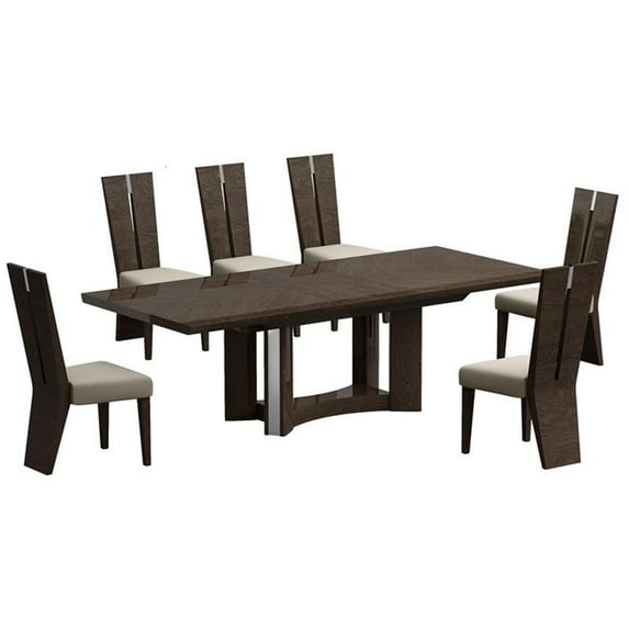 Titan Furnishings Lacquer Wood Dining Table and 6-Chair Set in Gray
