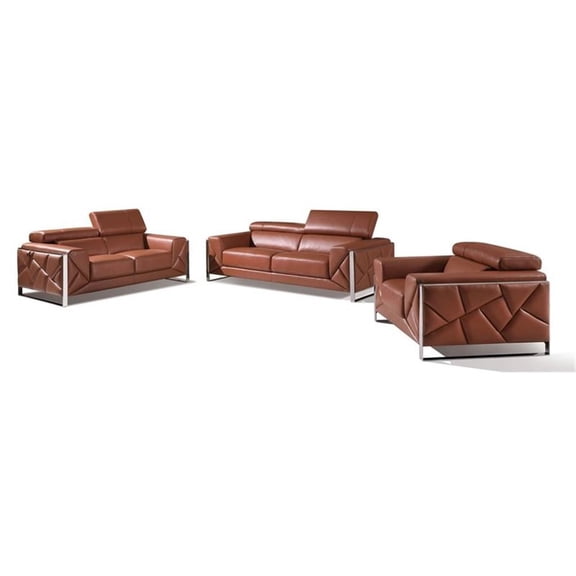 Titan Furnishings Modern Genuine Italian Leather Sofa Set in Camel Brown