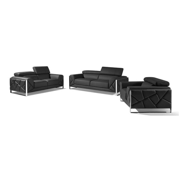 Titan Furnishings Modern Genuine Italian Leather Sofa Set in Dark Gray