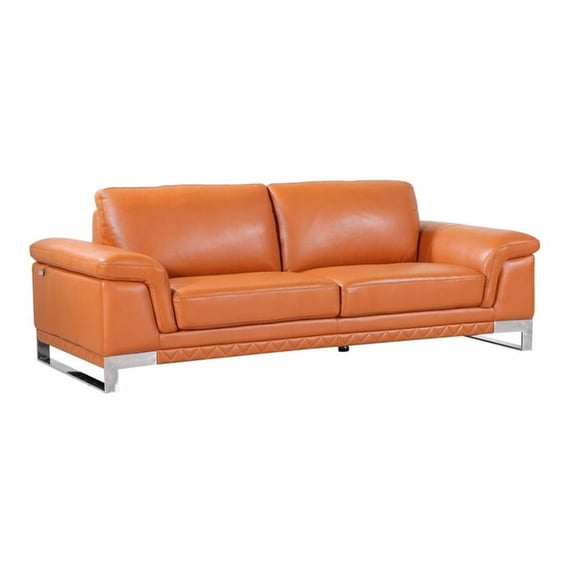 Titan Furnishings Modern Genuine Italian Leather Sofa in Camel Orange